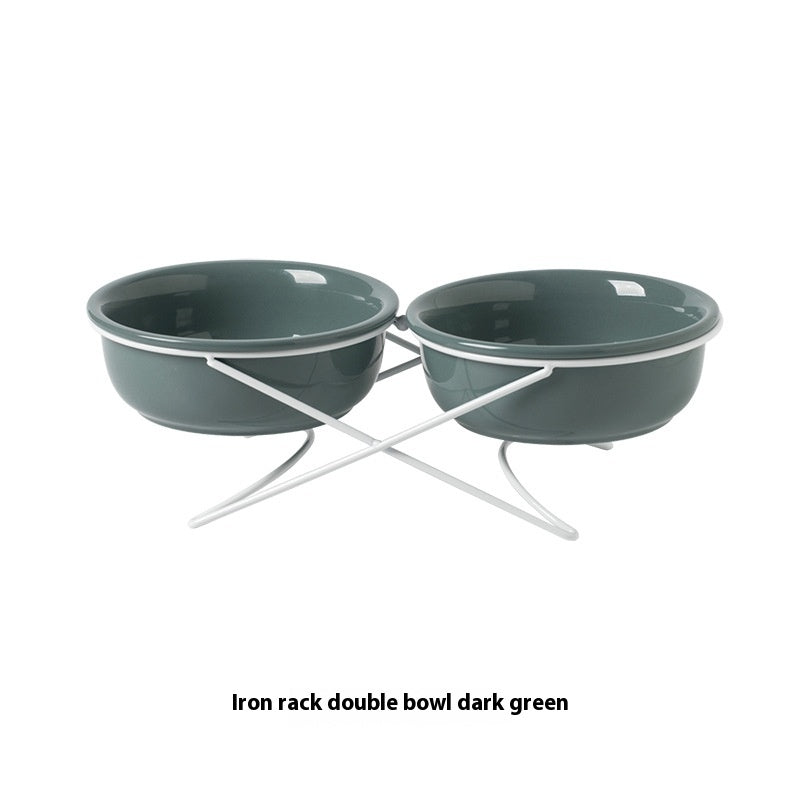 Ceramic Double Pet Feeding And Drinking Bowl Raised Stand