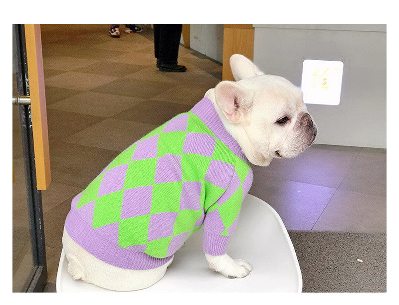 Trendy Plaid Pet Sweater Clothing Outfit