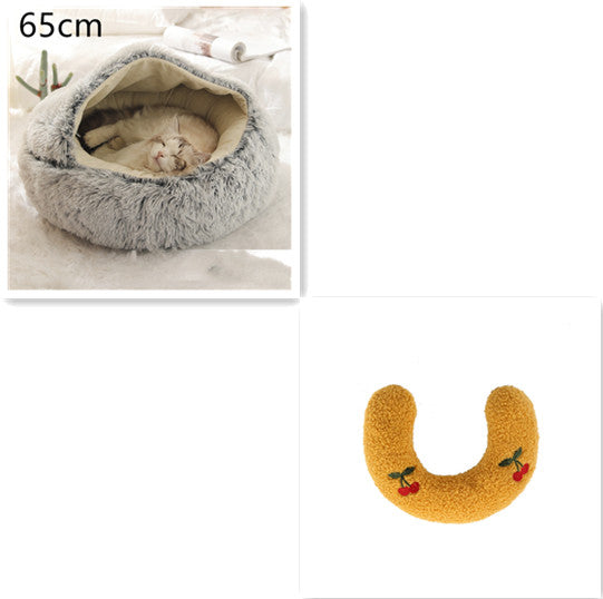 Pet 2 In 1 Round Plush Warm Winter Bed House