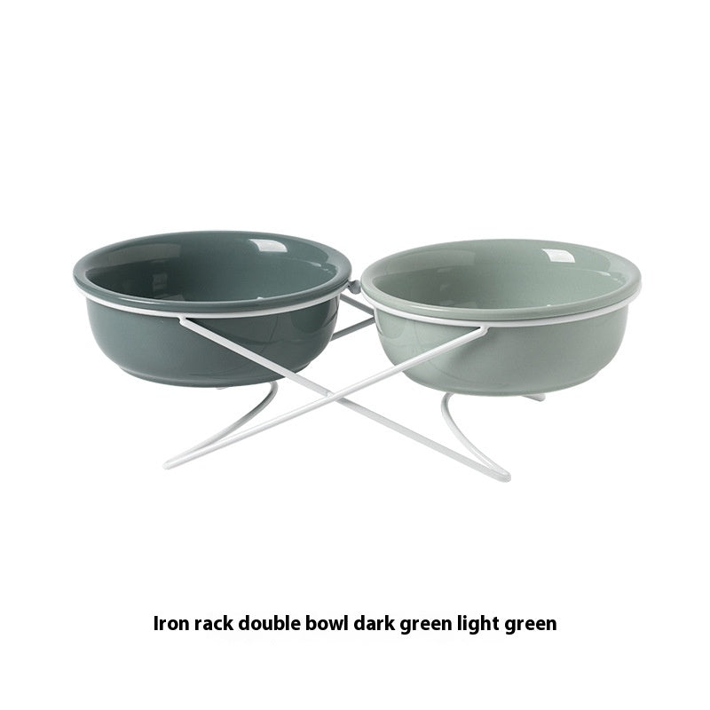 Ceramic Double Pet Feeding And Drinking Bowl Raised Stand