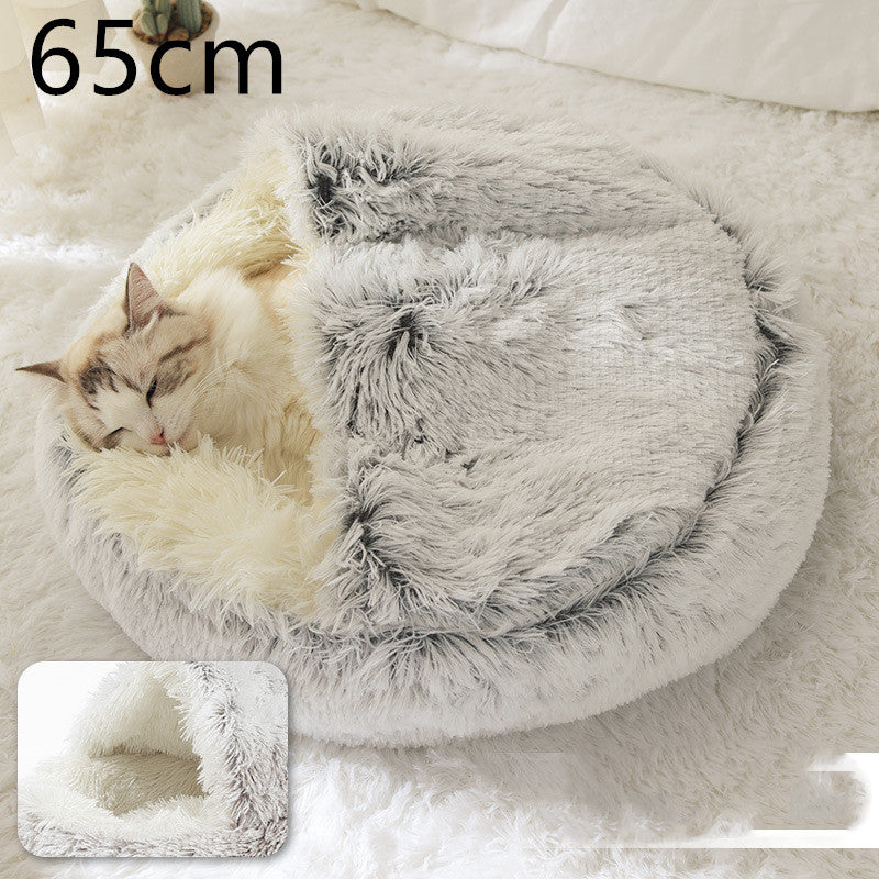 Pet 2 In 1 Round Plush Warm Winter Bed House