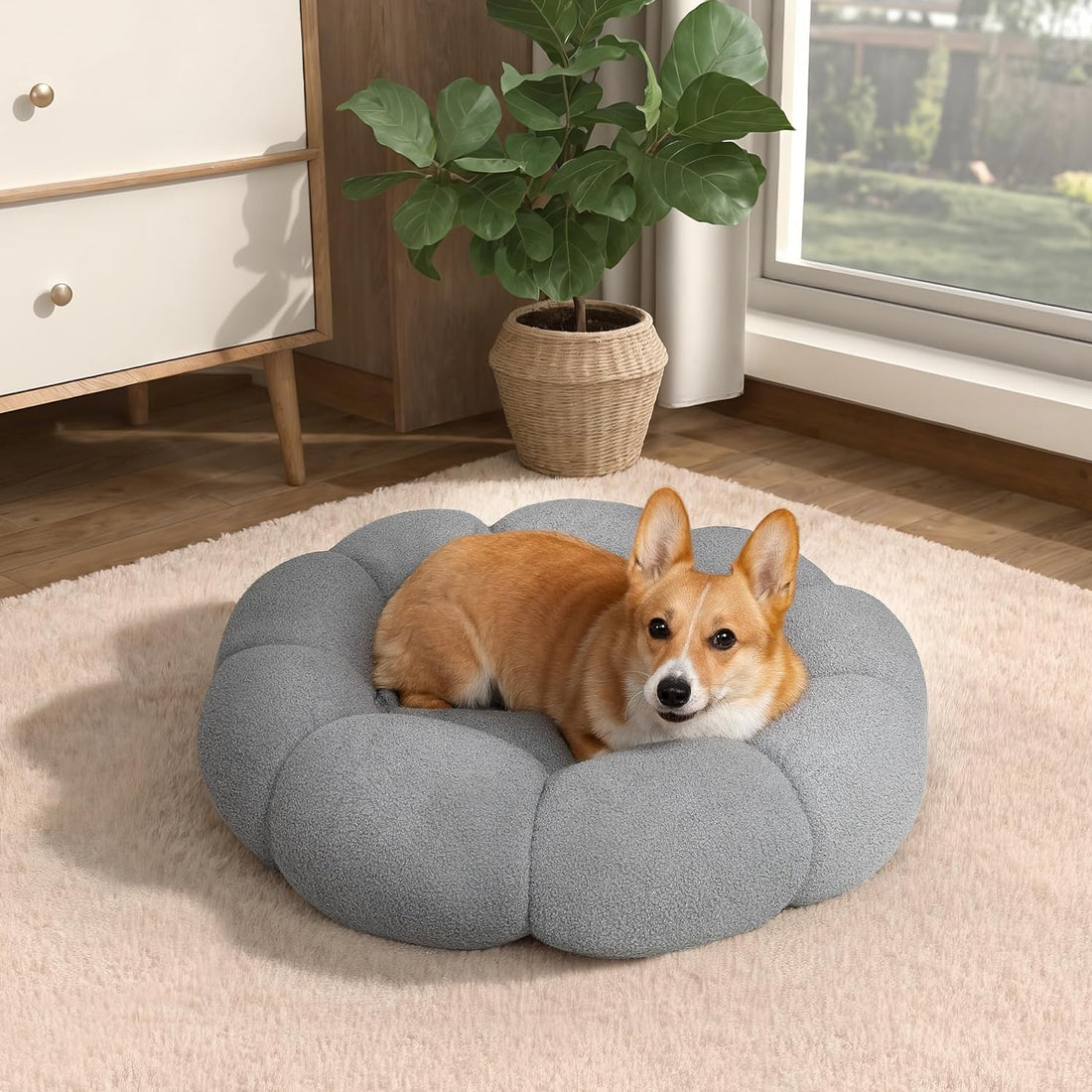 Pet Calming Fluffy Donut Plush Round Cuddler Bed