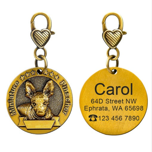 Custom Engraved Anti-Lost Pet ID Tag Bronze Brand