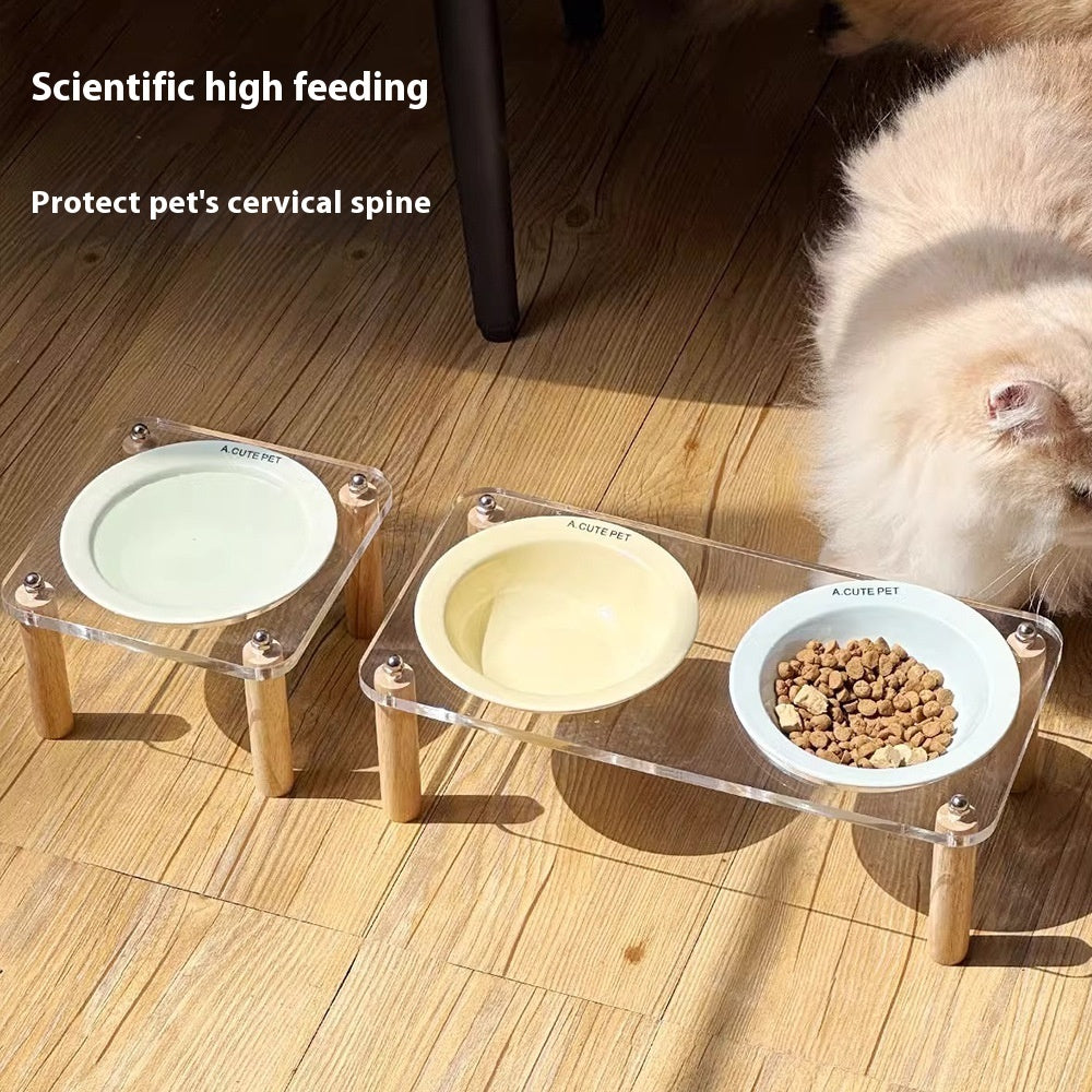Anti-Tumble Elevated Pet Food And Water Bowl Double Holder Ceramic Stand