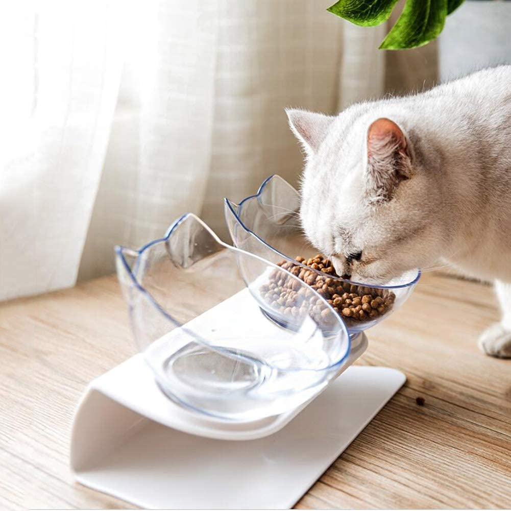 Non-Slip Double Pet Bowl Raised Stand Transparent Feeder