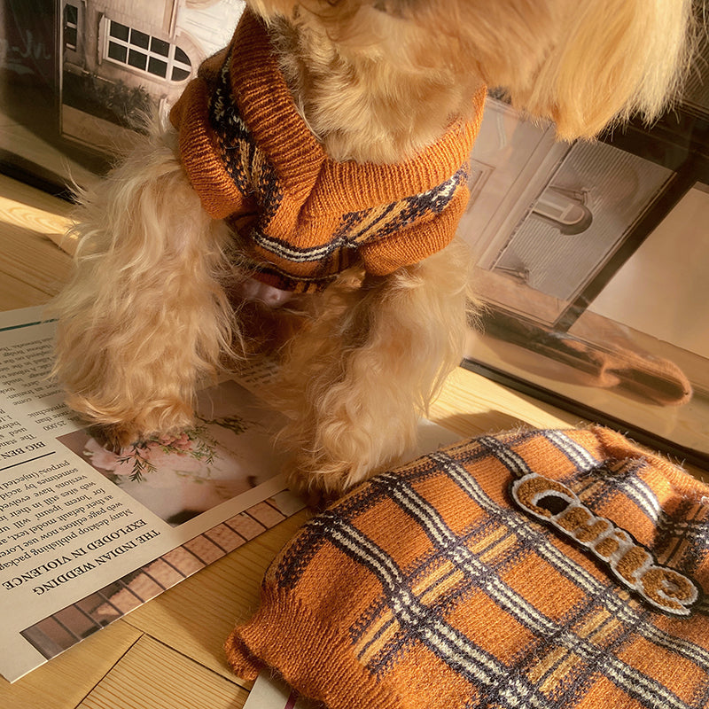 Vintage Plaid Pet Sweater Clothing Outfit