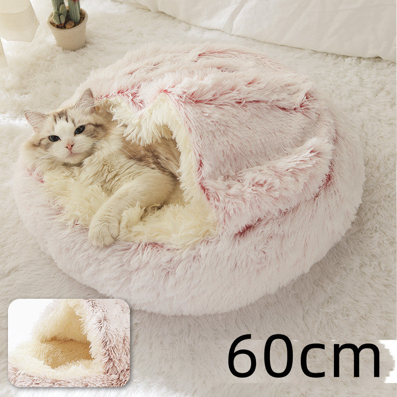 Pet 2 In 1 Round Plush Warm Winter Bed House