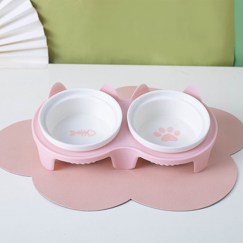 Ceramic Double Pet Bowl Elevated Diagonal Feeding Stand