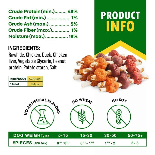 Grain-Free Rawhide Chews Duck Chicken Snacks