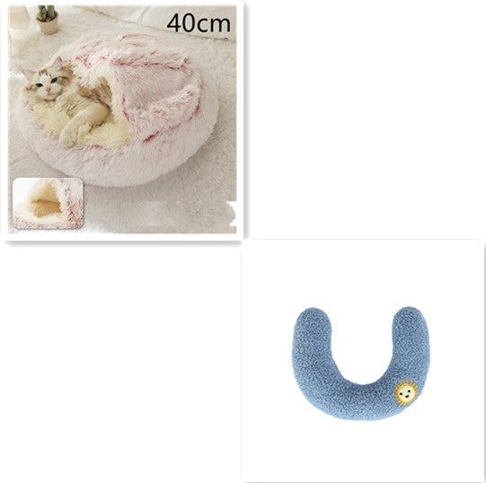 Pet 2 In 1 Round Plush Warm Winter Bed House