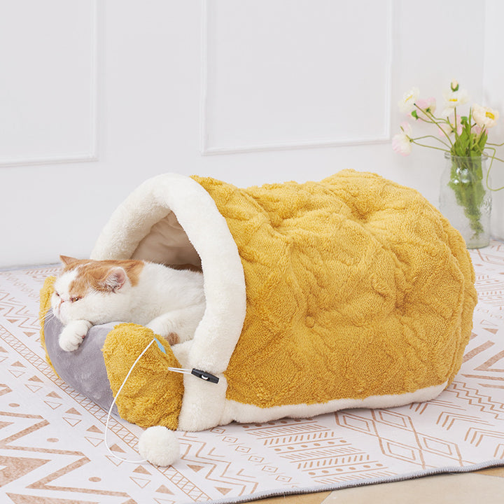 Pet Arctic Velvet Cave Bed With Pillow And Separate Sleeping Pad