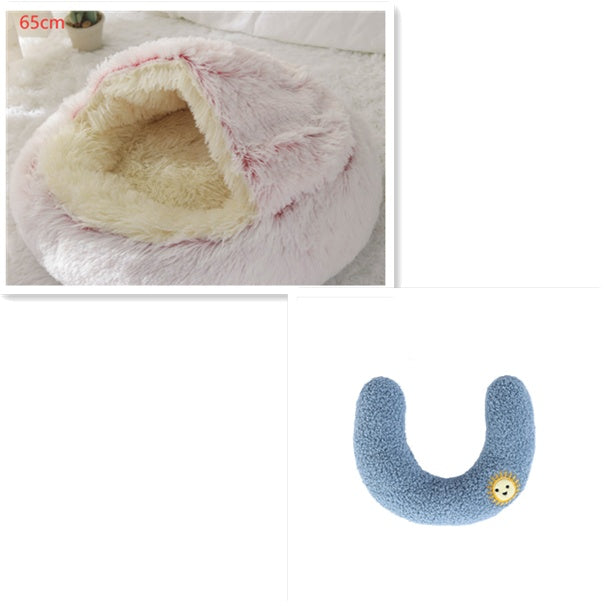 Pet 2 In 1 Round Plush Warm Winter Bed House