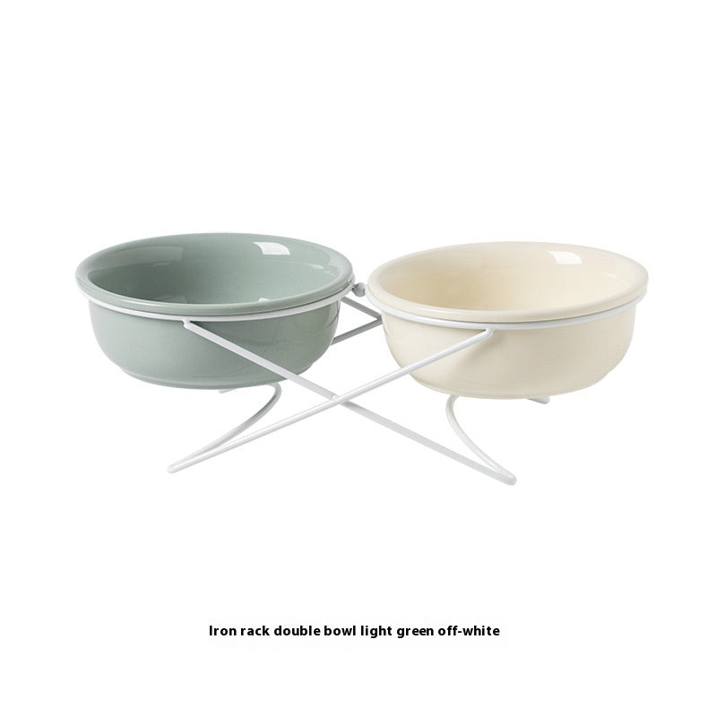 Ceramic Double Pet Feeding And Drinking Bowl Raised Stand