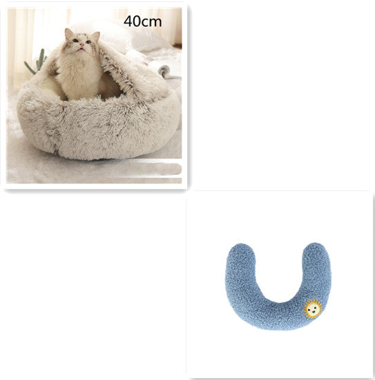 Pet 2 In 1 Round Plush Warm Winter Bed House