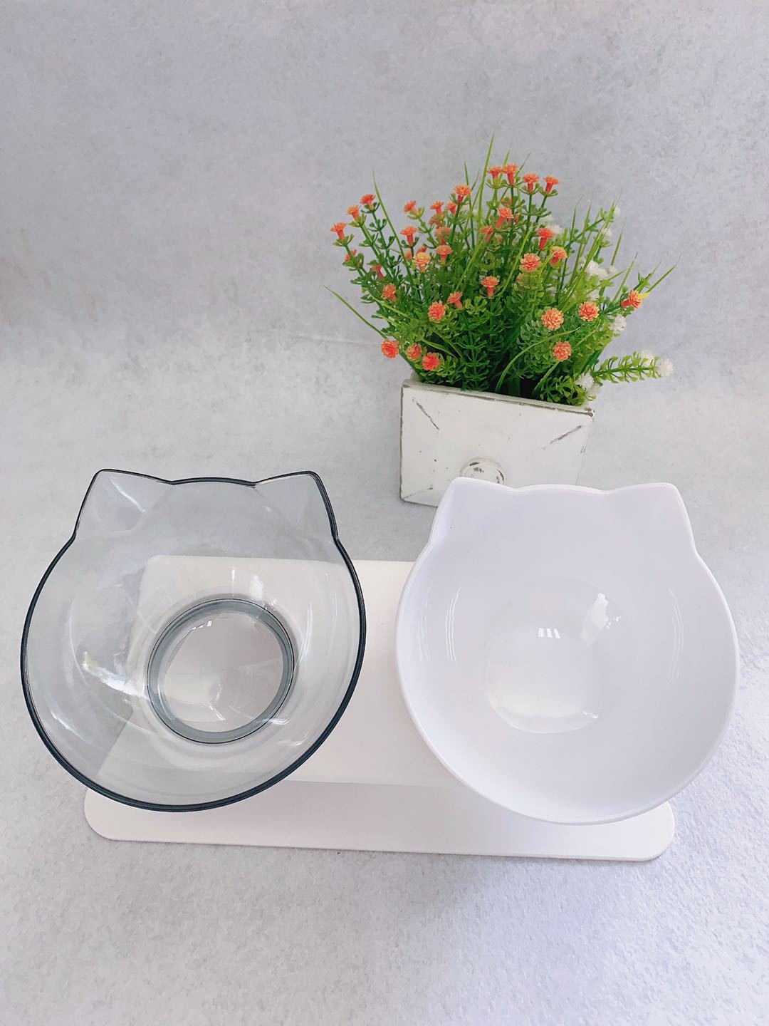 Non-Slip Double Pet Bowl Raised Stand Transparent Feeder