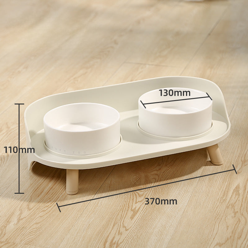 Tilted Double Pet Feeding Bowl Adjustable Spill-Proof Stand
