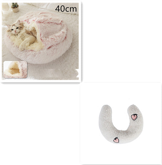 Pet 2 In 1 Round Plush Warm Winter Bed House