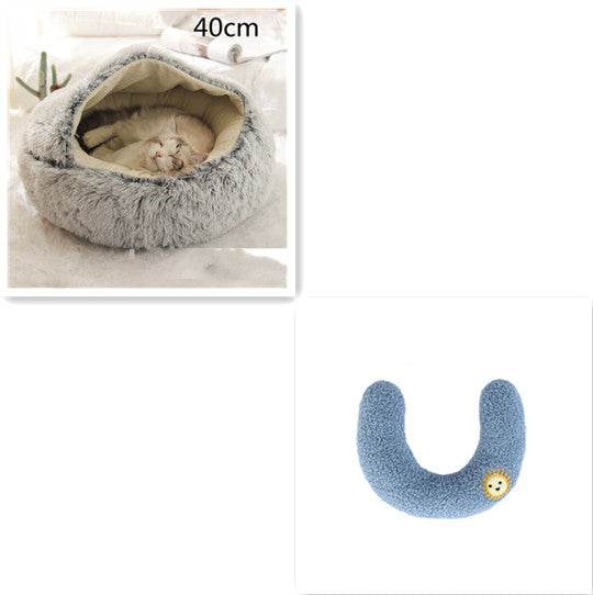 Pet 2 In 1 Round Plush Warm Winter Bed House