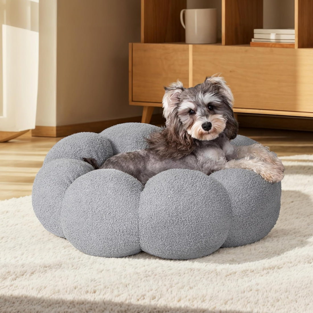 Pet Calming Fluffy Donut Plush Round Cuddler Bed