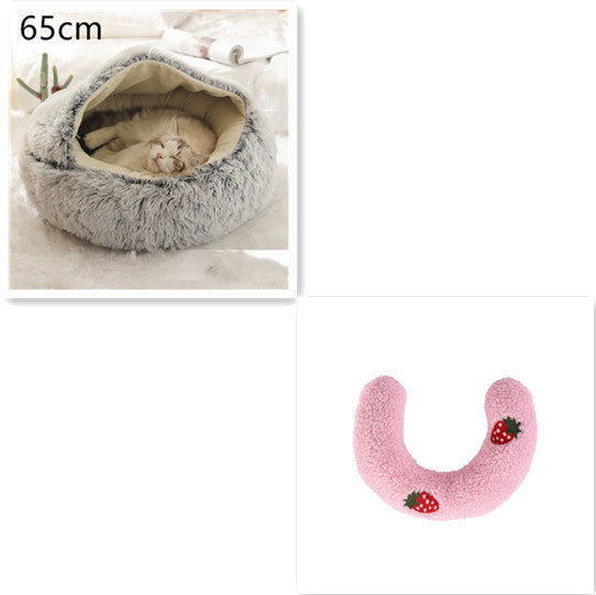 Pet 2 In 1 Round Plush Warm Winter Bed House
