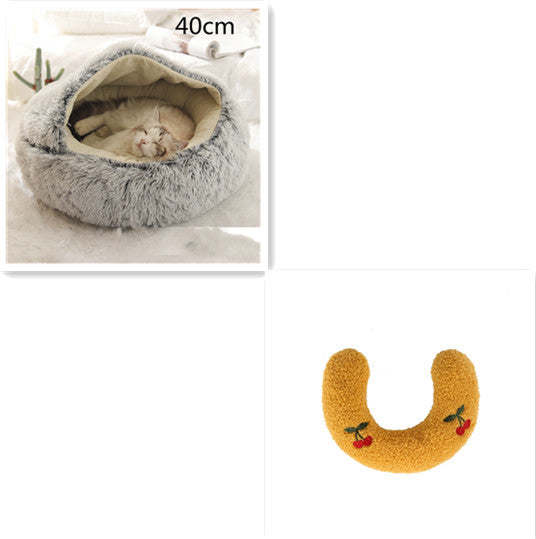Pet 2 In 1 Round Plush Warm Winter Bed House