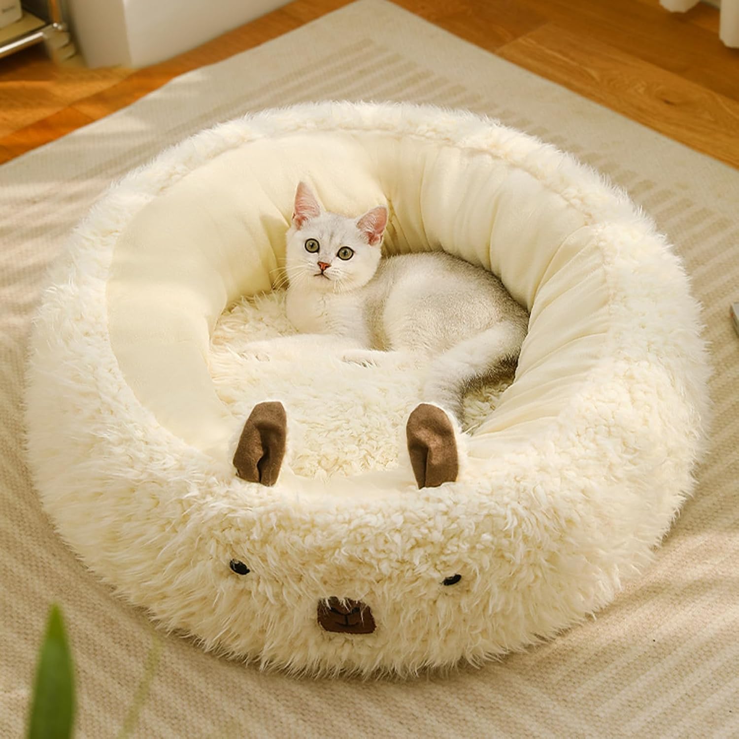 Pet Cut Alpaca Calming Bed With Detachable Plush Pads Warm Nest Bed