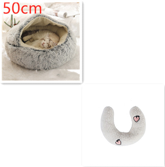 Pet 2 In 1 Round Plush Warm Winter Bed House