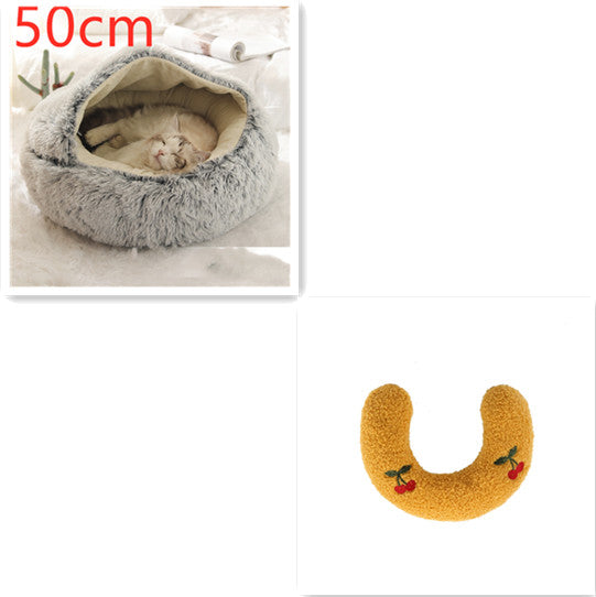 Pet 2 In 1 Round Plush Warm Winter Bed House