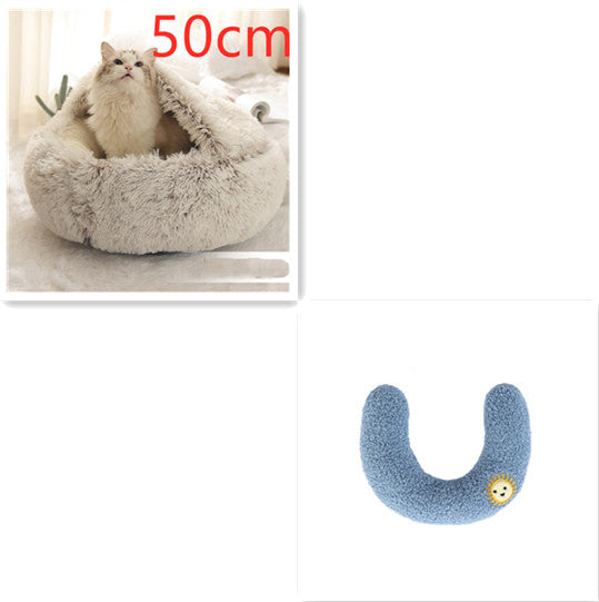 Pet 2 In 1 Round Plush Warm Winter Bed House
