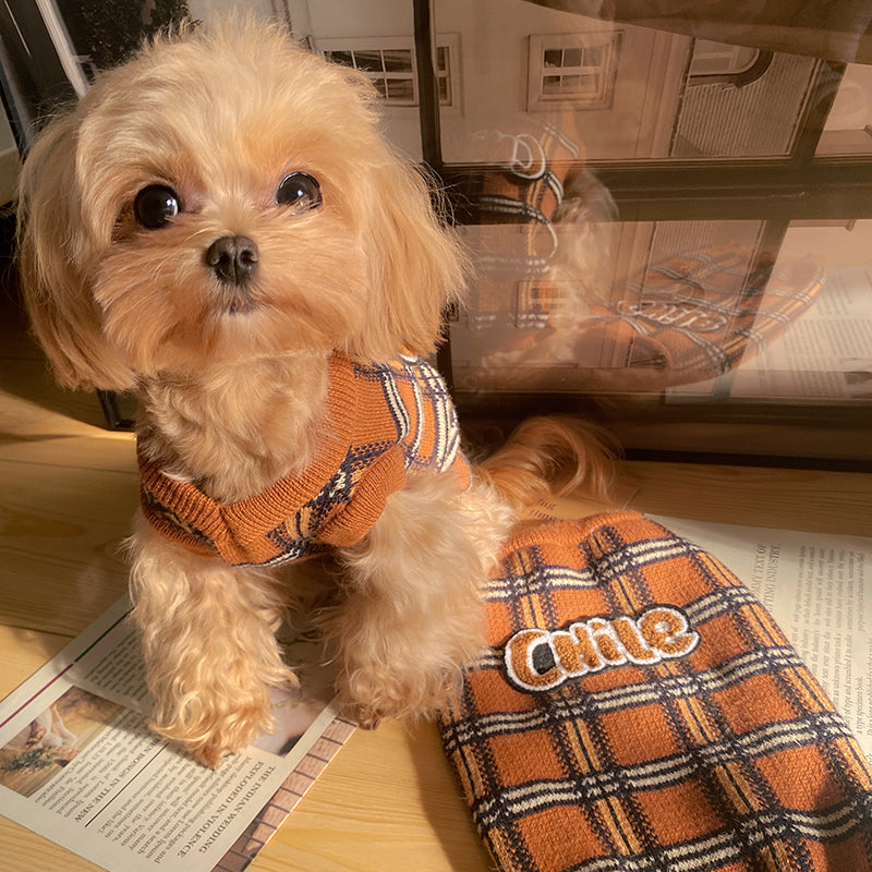 Vintage Plaid Pet Sweater Clothing Outfit