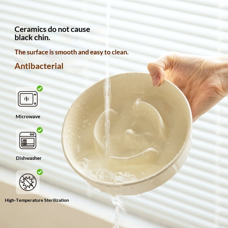 Ceramic Slow Feeding Pet Bowl Anti-Choking Tip-Proof Design