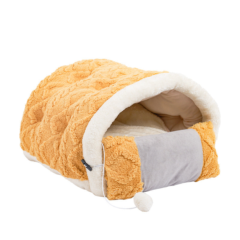 Pet Arctic Velvet Cave Bed With Pillow And Separate Sleeping Pad