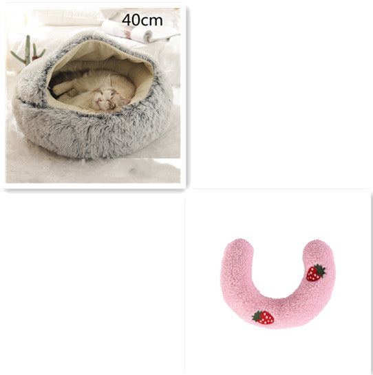Pet 2 In 1 Round Plush Warm Winter Bed House