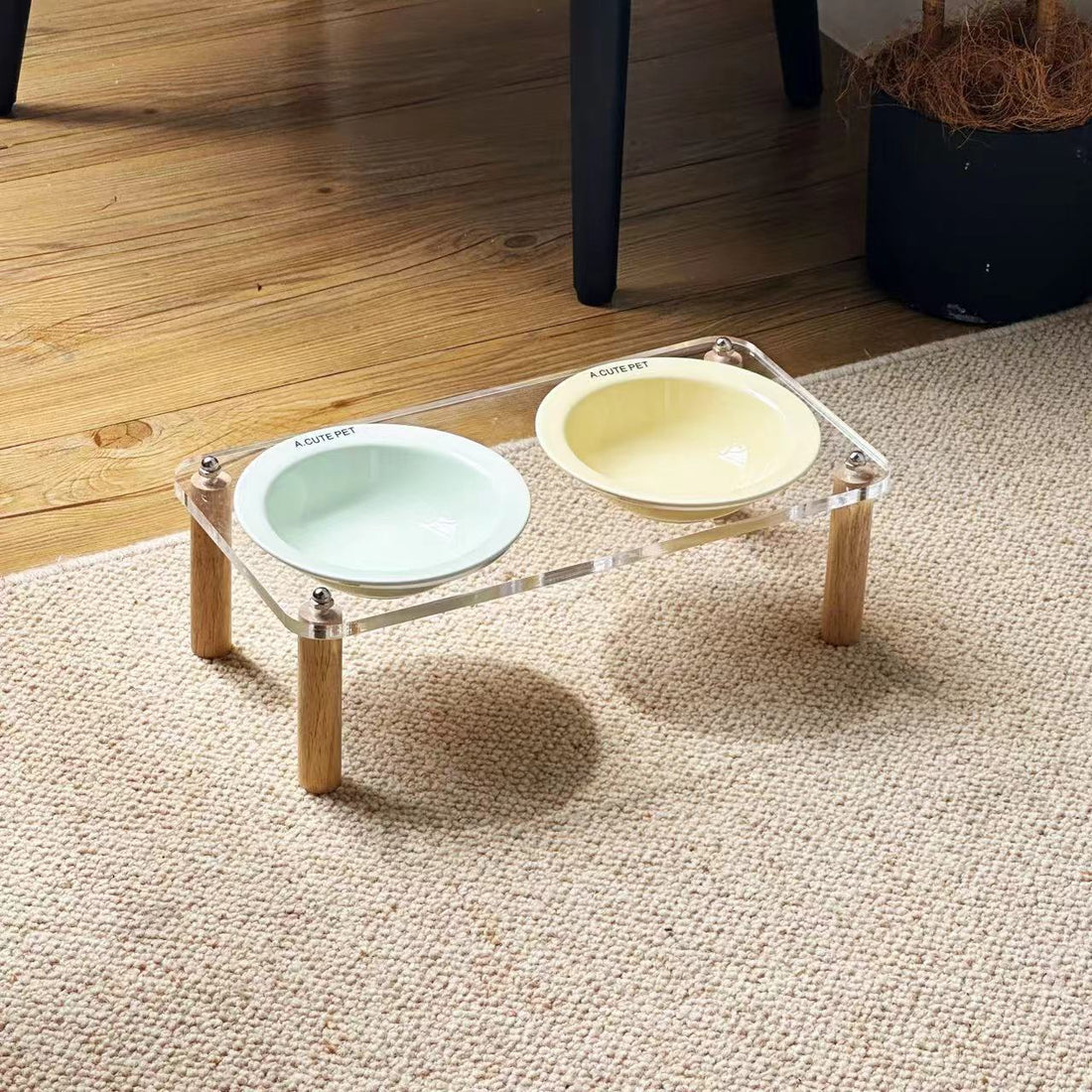 Anti-Tumble Elevated Pet Food And Water Bowl Double Holder Ceramic Stand