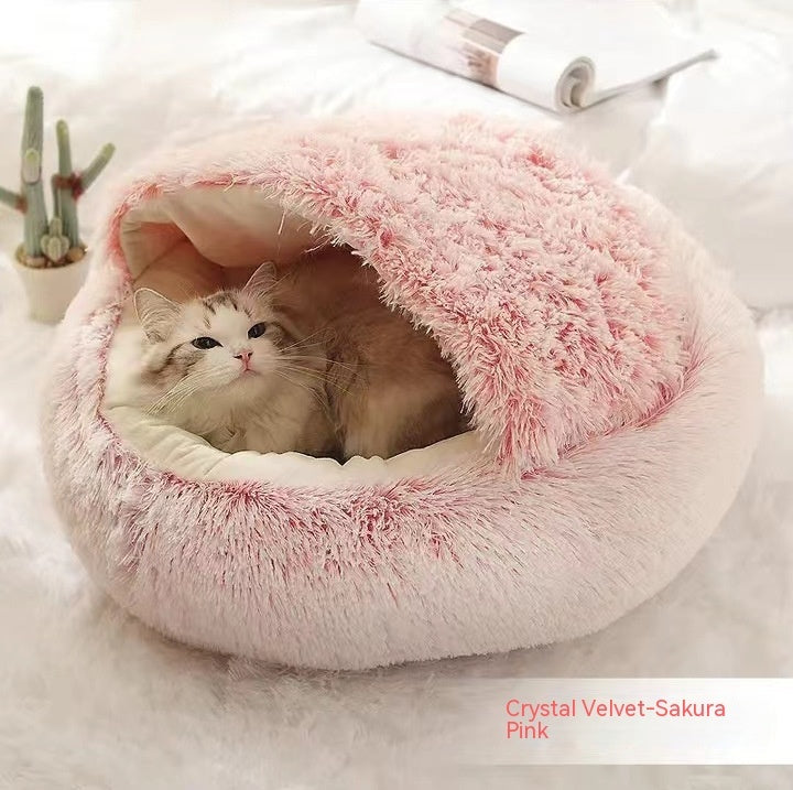 Pet 2 In 1 Round Plush Warm Winter Bed House
