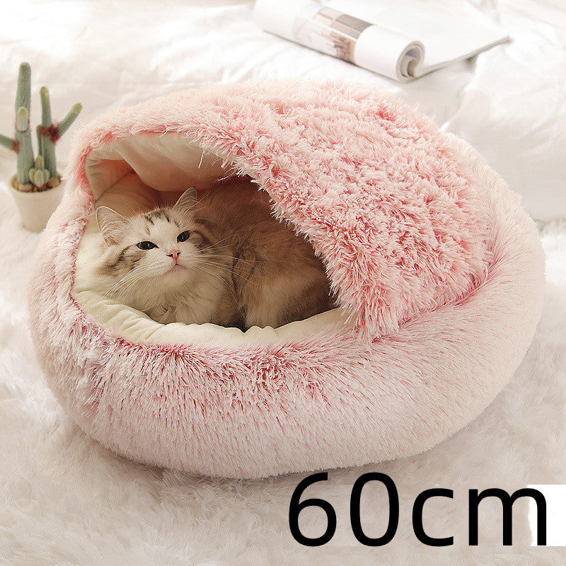 Pet 2 In 1 Round Plush Warm Winter Bed House