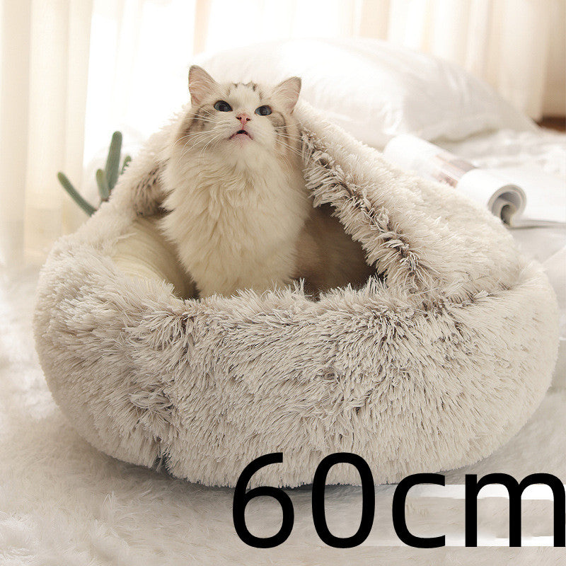 Pet 2 In 1 Round Plush Warm Winter Bed House