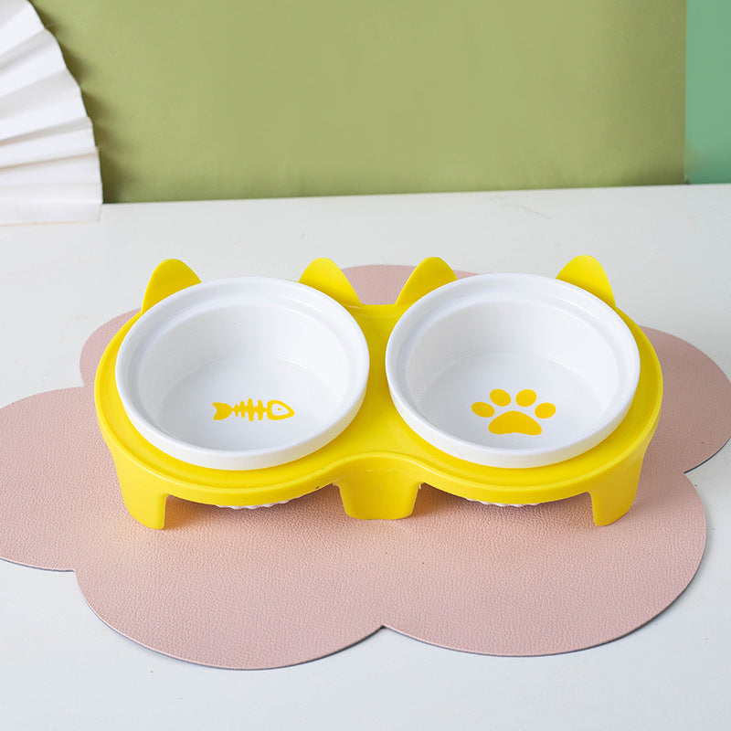 Ceramic Double Pet Bowl Elevated Diagonal Feeding Stand