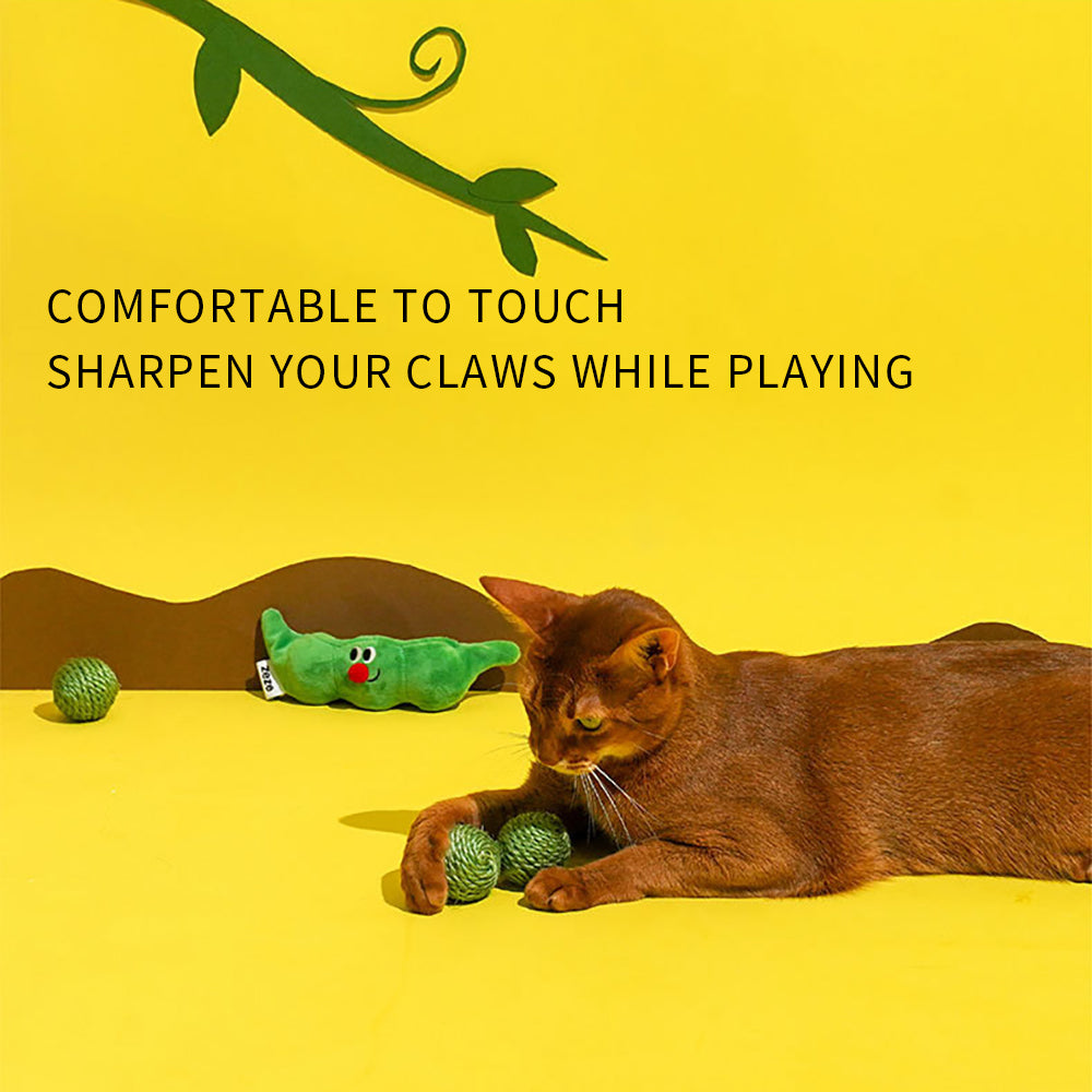 Pet Interactive Sisal Rope Chew Ball Toy Set With Sound