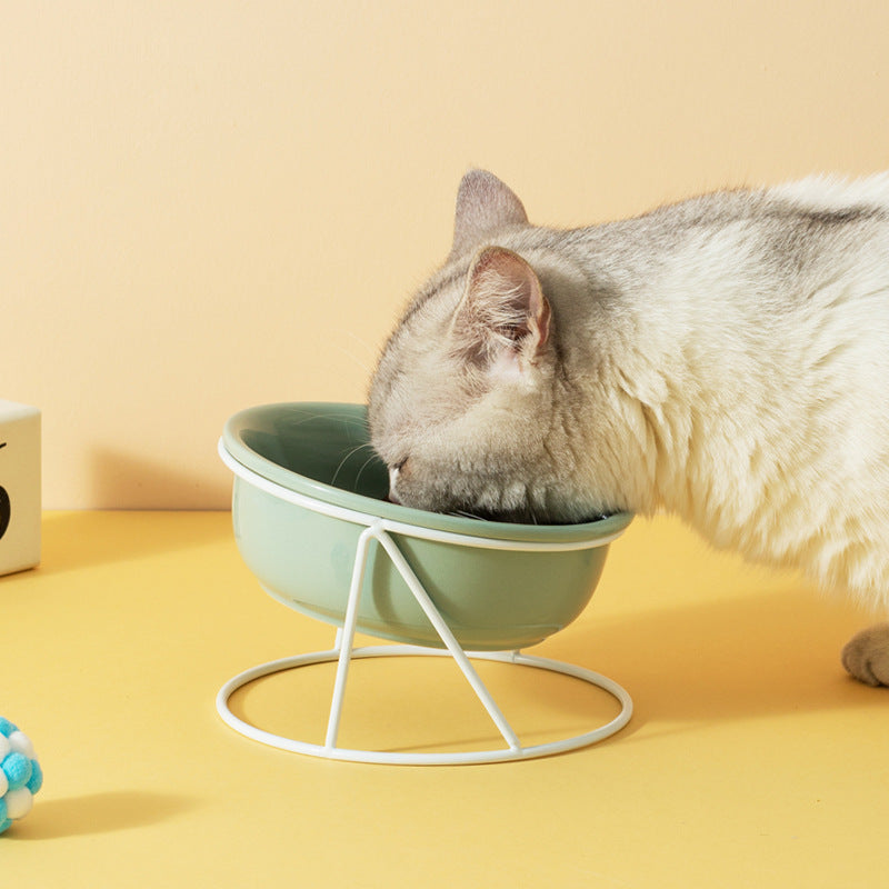 Ceramic Double Pet Feeding And Drinking Bowl Raised Stand