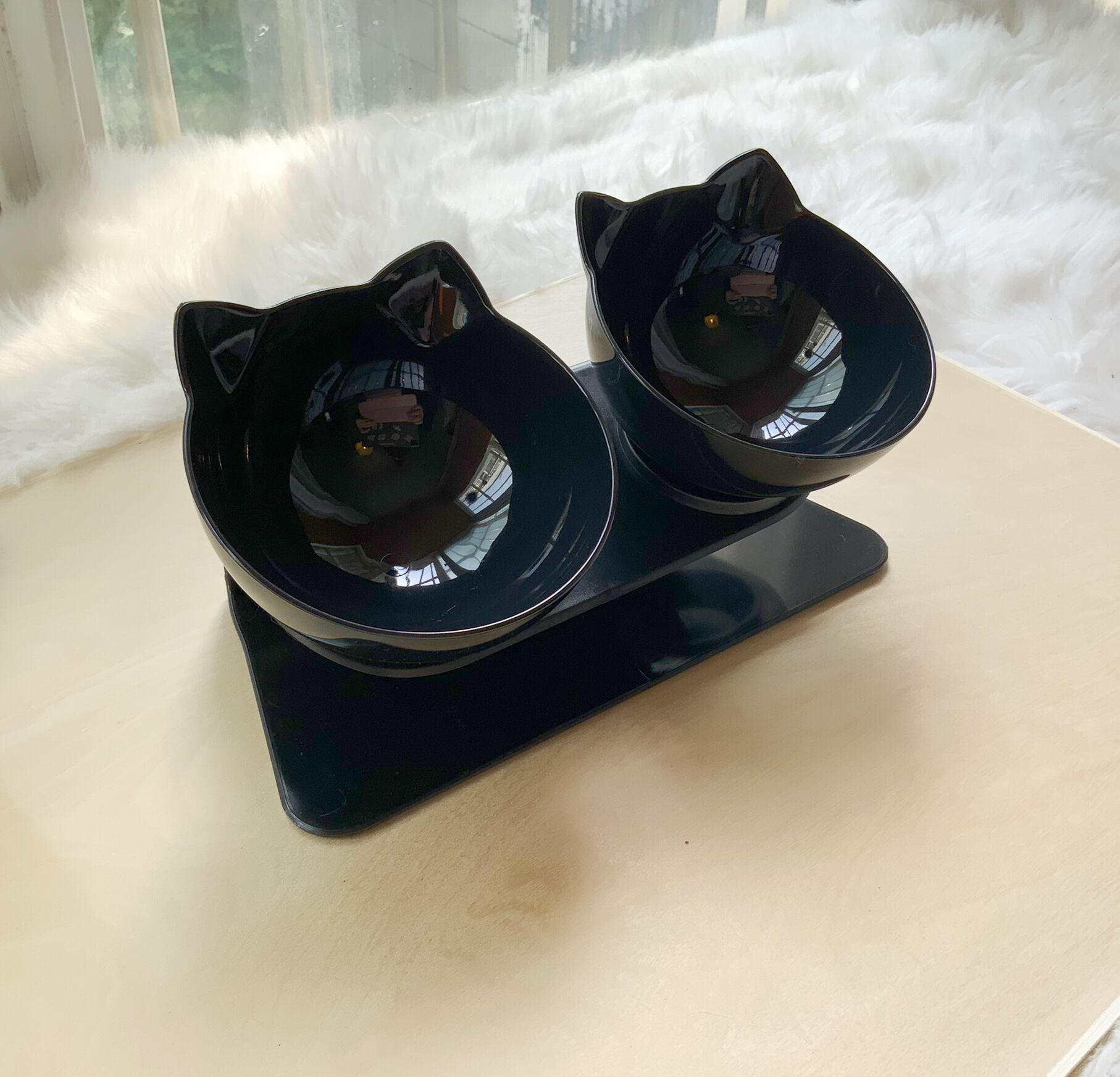 Non-Slip Double Pet Bowl Raised Stand Transparent Feeder