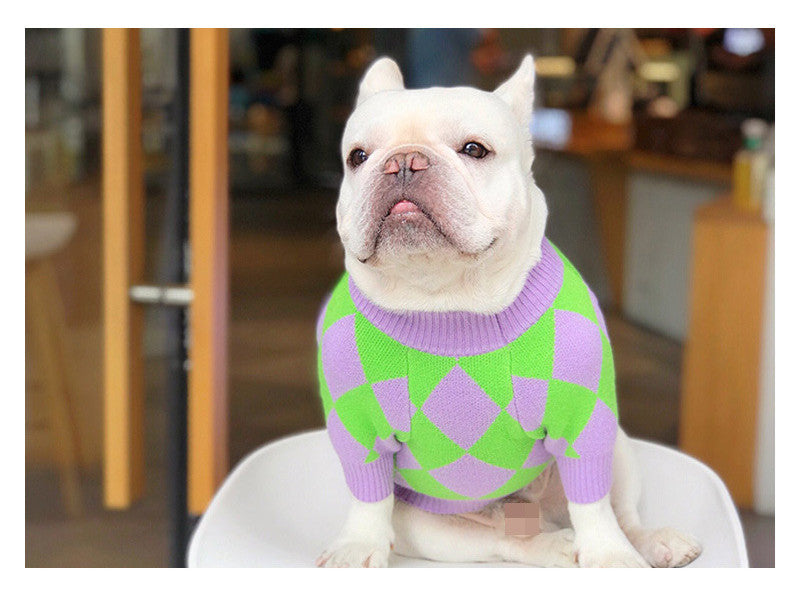 Trendy Plaid Pet Sweater Clothing Outfit