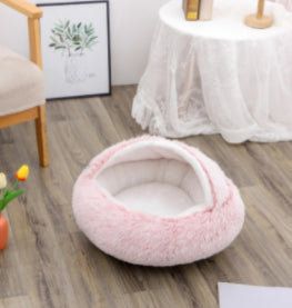 Pet 2 In 1 Round Plush Warm Winter Bed House