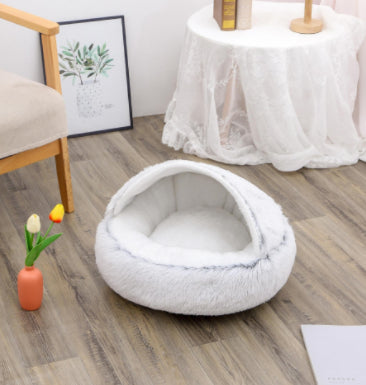 Pet 2 In 1 Round Plush Warm Winter Bed House