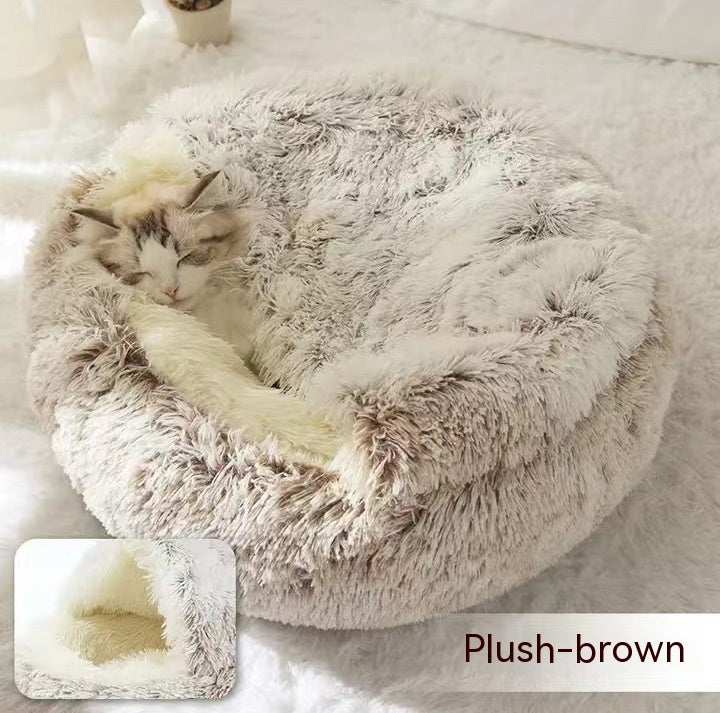 Pet 2 In 1 Round Plush Warm Winter Bed House