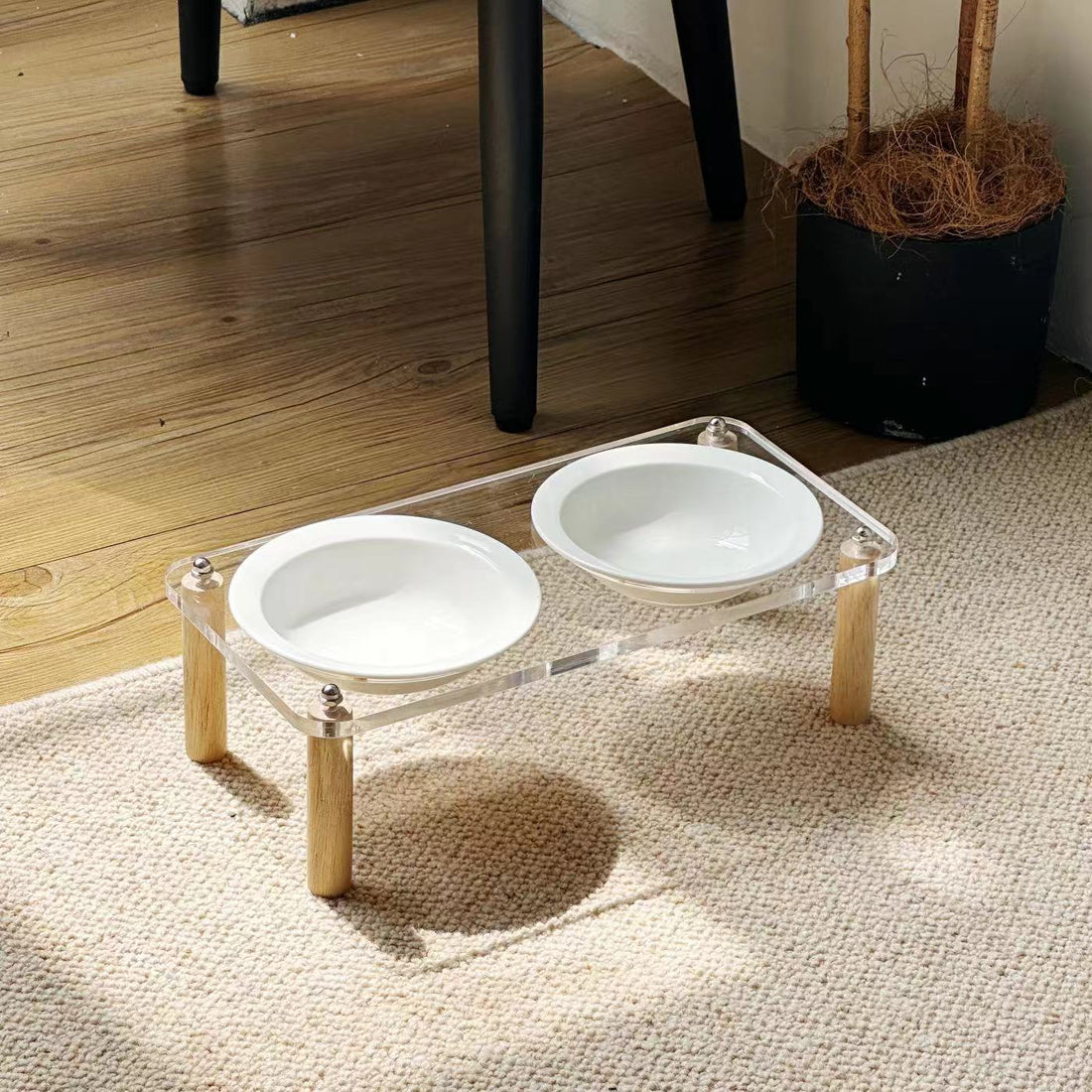 Anti-Tumble Elevated Pet Food And Water Bowl Double Holder Ceramic Stand