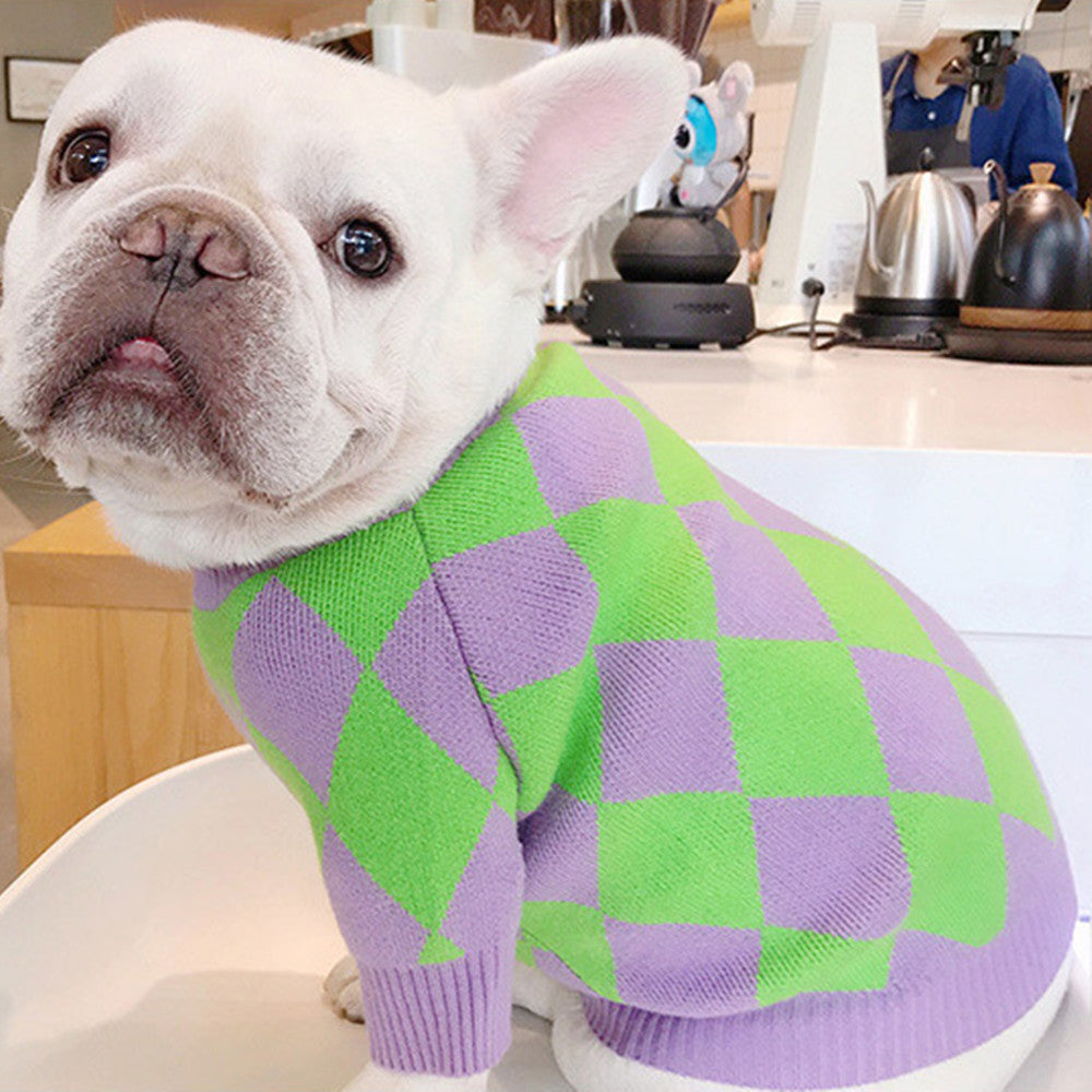 Trendy Plaid Pet Sweater Clothing Outfit