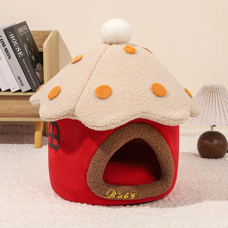 Pet Removable Mushroom Style Cozy Nest House