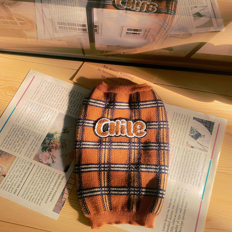 Vintage Plaid Pet Sweater Clothing Outfit