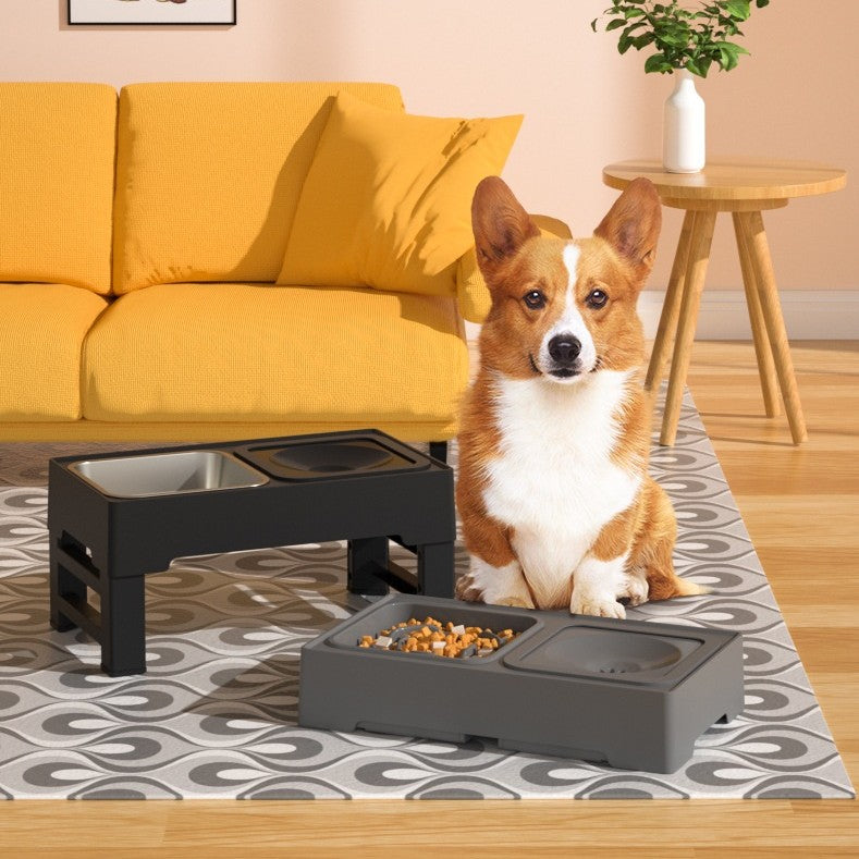 Adjustable Double Bowl Pet Feeding Stand Stainless Steel Elevated Dispenser